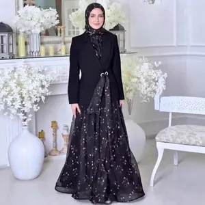 Elegant 2025 spring modest fashion set featuring black blazer and floral maxi dress