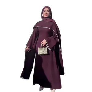 Elegantes violettes langärmeliges Maxikleid mit Perlenbesatz für festliche Anlässe