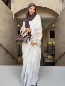 Women Bohemian Floral Print Lantern Sleeve Maxi Dress Retro Loose Abaya Dress Polyester Elegant Long Dress For Vacation
