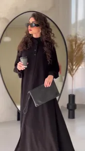 Elegant black long-sleeved swing dress for street fashion and professional commuting