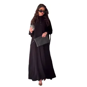 Elegant black long-sleeved maxi dress for women featuring a minimalist street fashion style