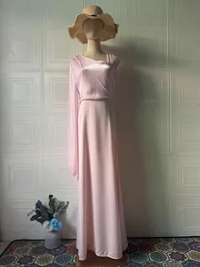 Elegant pink silky one-shoulder maxi dress with long sleeves for women women's fashion