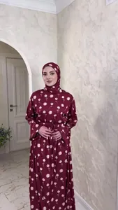Elegant burgundy floral print maxi dress with long sleeves and matching hijab set