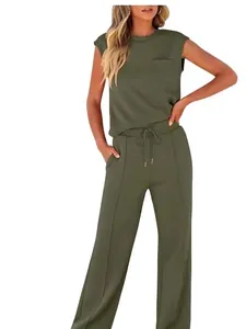 Conjunto de dos piezas verde oliva sin mangas con pantalones anchos