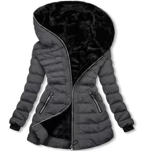 Élégante veste d'hiver à capuche mi-longue pour femme avec doublure polaire en fausse fourrure