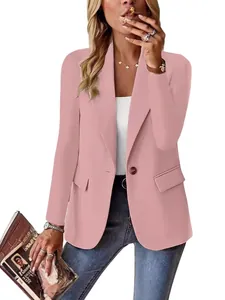 Elegante roze blazer voor dames in grote maten, professionele casual jas met open voorkant