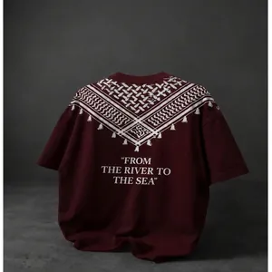 Burgundy oversized men's t-shirt with geometric pattern and text print back