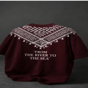 Men Oversized Polyester T-Shirt Drop Shoulder Crew Neck Short Sleeve Top With Keffiyeh Pattern Letter Print Casual T-Shirt