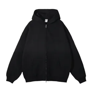 Klassieke effen zwarte oversized hoodie met rits, uniseks casual dagelijks jack