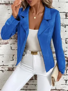 Κομψό βασιλικό μπλε γυναικείο σακάκι slim fit με πέτο και ανοιχτό μπροστινό σχέδιο