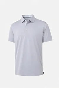 Detalle de polo de manga corta gris claro transpirable para hombre, estilo de negocios