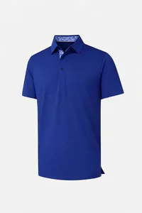Polo clásico azul real de manga corta para hombre con detalle de cuello estampado