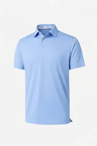 Vista frontal de polo de hombre de manga corta azul claro transpirable para negocio
