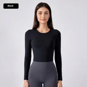 Γυναικείο Slim Fit Μακρύ Μανίκι Crop Top Στρογγυλή Λαιμόκοψη Αθλητικό T-Shirt Νάιλον Πολυεστέρας Τυπωτό Μονόχρωμο Casual Workout Yoga Top