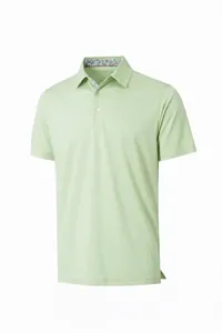 Polo para hombre verde claro transpirable con bonito detalle de cuello floreado