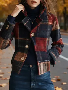 Retro-Blazer mit Karomuster und Reverskragen für Damen in herbstlichem Vintage-Stil