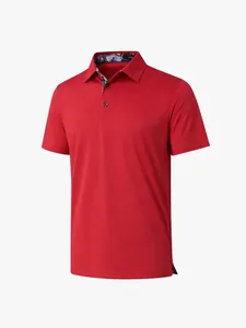 Polo de negocios para hombre rojo transpirable con detalle de cuello interior estampado