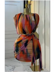 Women's Summer Tie Dye Printed Sleeveless Ruched Top and Mini Skirt Two Piece Set Casual Fashion Streetwear Outfit