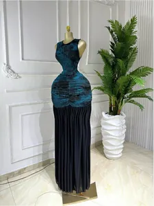 Front view of the sleeveless maxi dress on a mannequin showing the printed bodice.