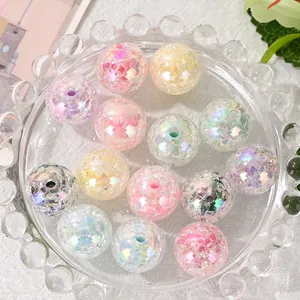 Detailed close-up of 16mm iridescent crackle beads for DIY jewelry making and charms.