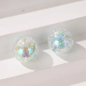 Close-up of 16mm dazzling exploded beads with iridescent internal crackle texture
