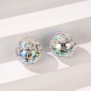 Detailed macro view of 16mm crackle beads with iridescent inner core for DIY jewelry crafts