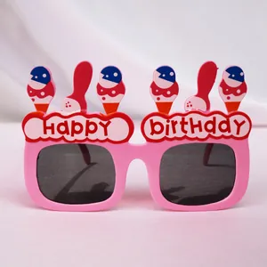 Occhiali da sole rosa 'Happy Birthday' con simpatico decoro gelato per bambini festa