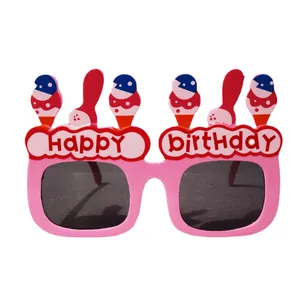 Occhiali da festa Happy Birthday rosa per bambini con decorazioni a forma di gelato