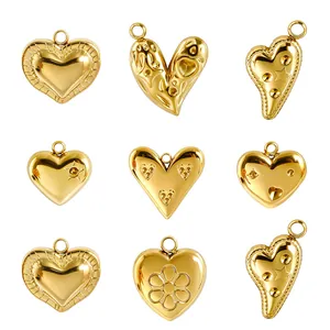 304 Edelstahl 3D Herz Anhänger Für DIY Schmuckherstellung Gold Silber Galvanisiert Stern Blumenmuster Charms Für Halsketten Armbänder Zubehör