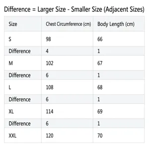 Detailed size chart for women's office long sleeve shirt with bust and length in cm.