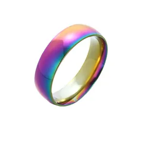 Luxury minimalist rainbow iridescent stainless steel ring band for women jewelry