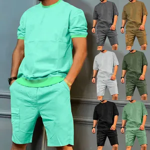 Ensemble de Sport Workwear d'Été pour Hommes Top And Bottom T-Shirt Décontracté à Manches Courtes Shorts Multi-Poches Ensemble Streetwear