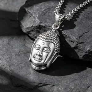 Collar con colgante de cabeza de Buda Shakyamuni 3D en acero de titanio pulido para hombre