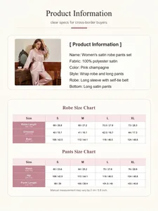 Tableau des tailles détaillé pour ensemble robe et pantalon en satin avec spécifications