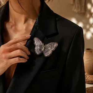 Vintage embroidered butterfly brooch pin for women, luxury fairy style clothing accessory