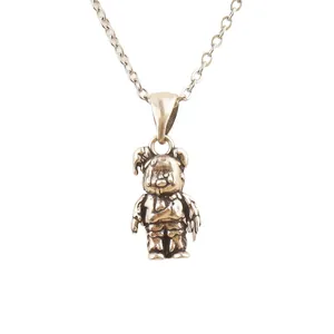 Vintage antique bronze bear pendant necklace with adjustable chain for hip hop style