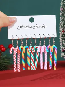 Vibrant set of colorful Christmas candy cane drop earrings for festive holiday gift decoration