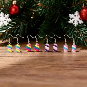 Set of colorful twisted marshmallow spiral drop earrings for Christmas gift