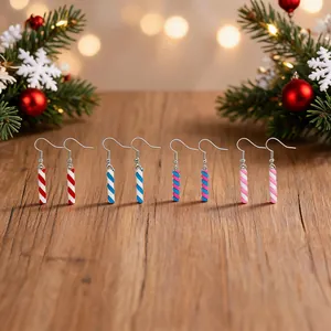 Festive striped candy cane drop earrings in various colors for Christmas holiday gift