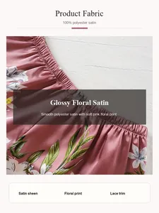 Detailed view of pink floral glossy satin fabric with smooth texture for pajama set