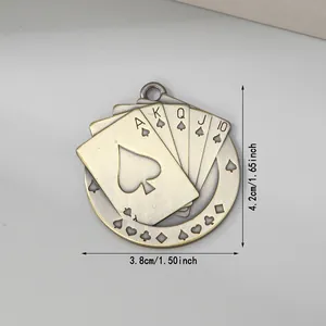 Antique style poker card spade royal flush metal pendant accessory with dimensions
