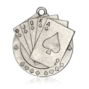 Vintage style metallic alloy poker cards pendant for necklace and keychain decor