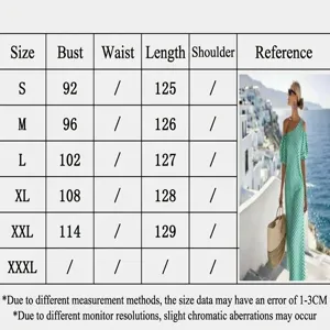 Detailed size chart for women's elegant striped off-shoulder beach vacation maxi dress