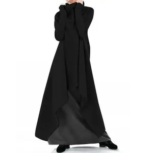 Stylish oversized black high-neck sweatshirt maxi dress with irregular hem for women