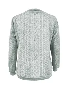 Detailed back view of a grey quilted sweatshirt for women, highlighting textured pattern.