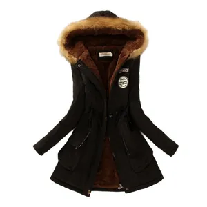Classic black women's winter parka coat featuring faux fur hood and warm fleece lining