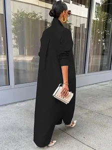 Elegant plus size black long-sleeved shirt dress for autumn and winter streetwear fashion