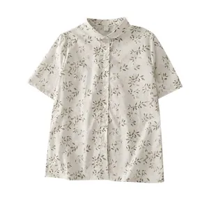 Elegant floral print short sleeve shirt with Peter Pan collar for daily summer wear