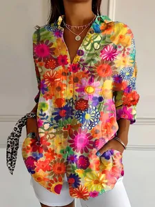 Camicetta Taglie Forti con Stampa Floreale Casual da Donna Camicia Vacanza