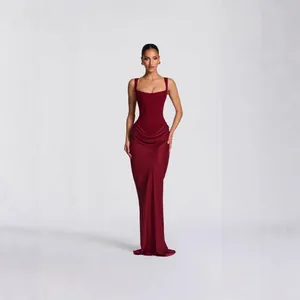Women Sexy Corset Bone Bodycon Maxi Dress Ruched Sleeveless Spaghetti Strap Backless Party Evening Long Dress For Women